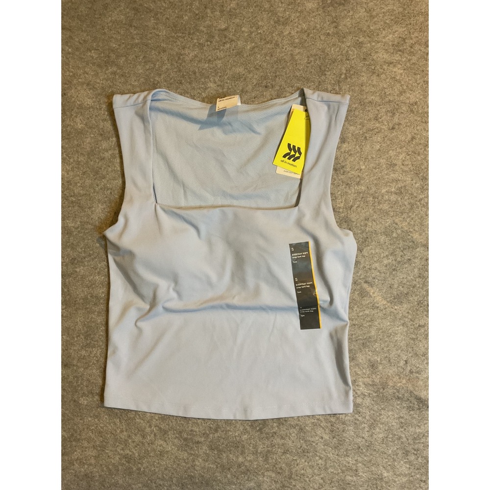 All in Motion Everyday Soft Crop Tank Top Light Blue Square Neck Built-in Bra S - Picture 3 of 8